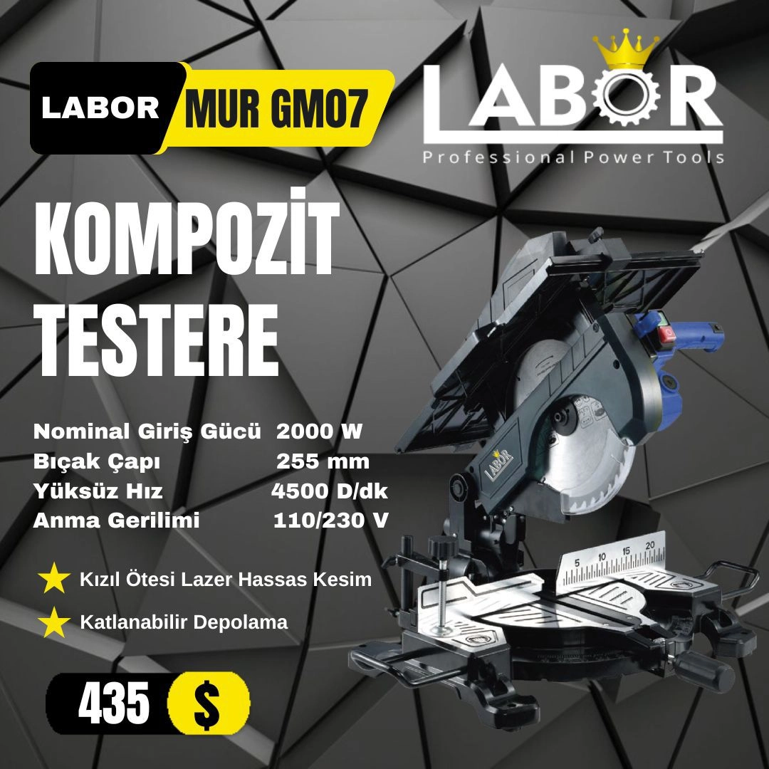 LABOR MUR GM07 ALTTAN ÜSTTEN GÖNYE KESME TESTERE 255 MM 2000W