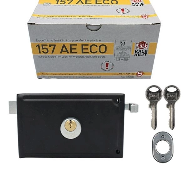 KALE SİLİNDİRLİ TRAJLI DEMİR KAPI KİLİDİ  ESKİ TİP SİYAH ECO 157/AE