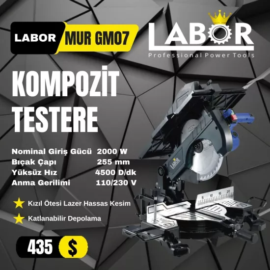 LABOR MUR GM07 ALTTAN ÜSTTEN GÖNYE KESME TESTERE 255 MM 2000W