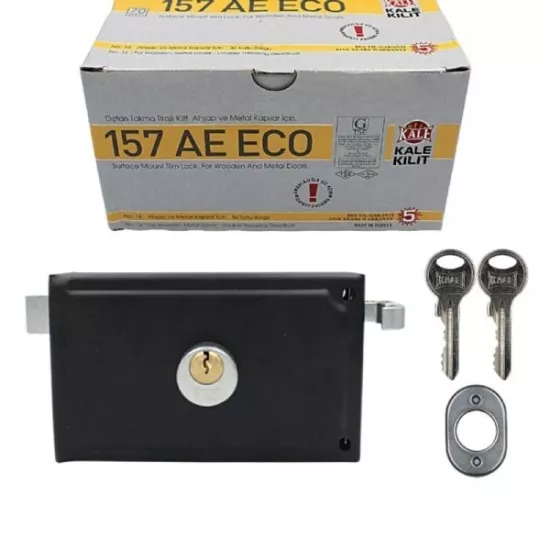 KALE SİLİNDİRLİ TRAJLI DEMİR KAPI KİLİDİ  ESKİ TİP SİYAH ECO 157/AE